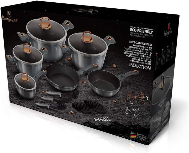Berlinger Haus Moonlight Edition 15 Stück Kochgeschirr Set, Moonlight Edition BH/6022 gray Edelstahl