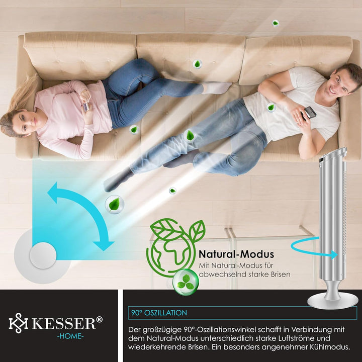 KESSER® Turmventilator mit Fernbedienung | 90° Oszillationswinkel | 3 Stufen | 90 cm |+ Timerfunktio
