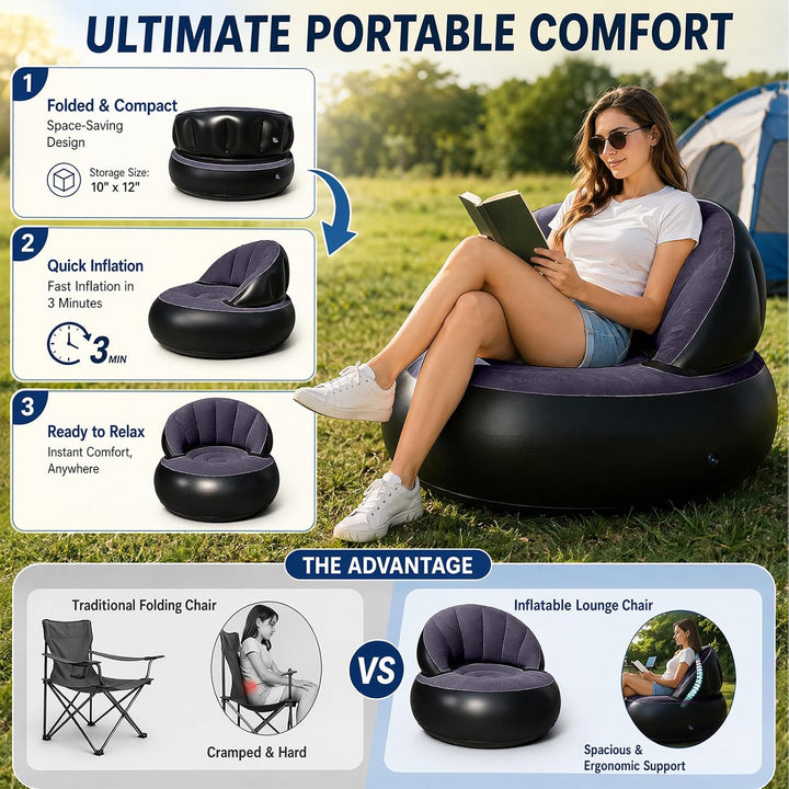 CEWROM Aufblasbares Sofa, Aufblasbarer Sessel, Sessel, Sofa und Couch mit Beflockter Oberfläche für