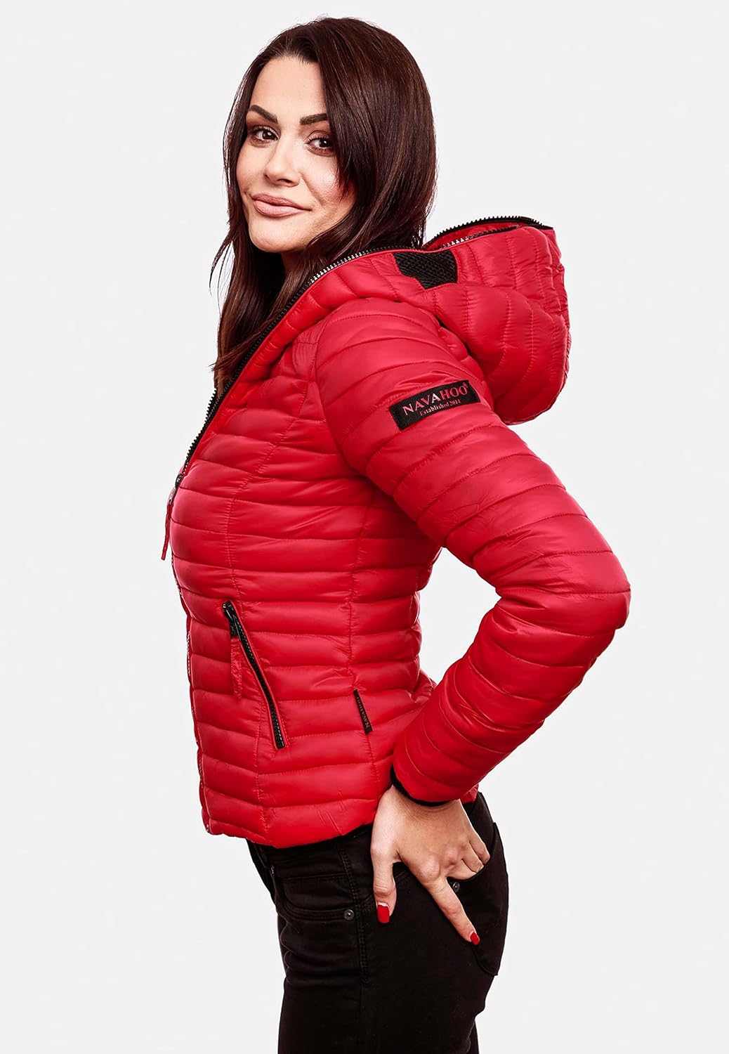 Navahoo Damen Damen leichte Übergangsjacke Steppjacke mit Kapuze Kimuk XS-XXL XS Rot, XS Rot