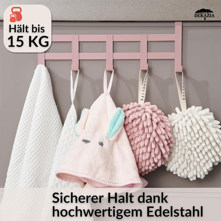 DEKAZIA® Türgarderobe Rosa zum Einhängen - Bunte Türhakenleiste für Kinderzimmer, Garderobenhaken &amp;