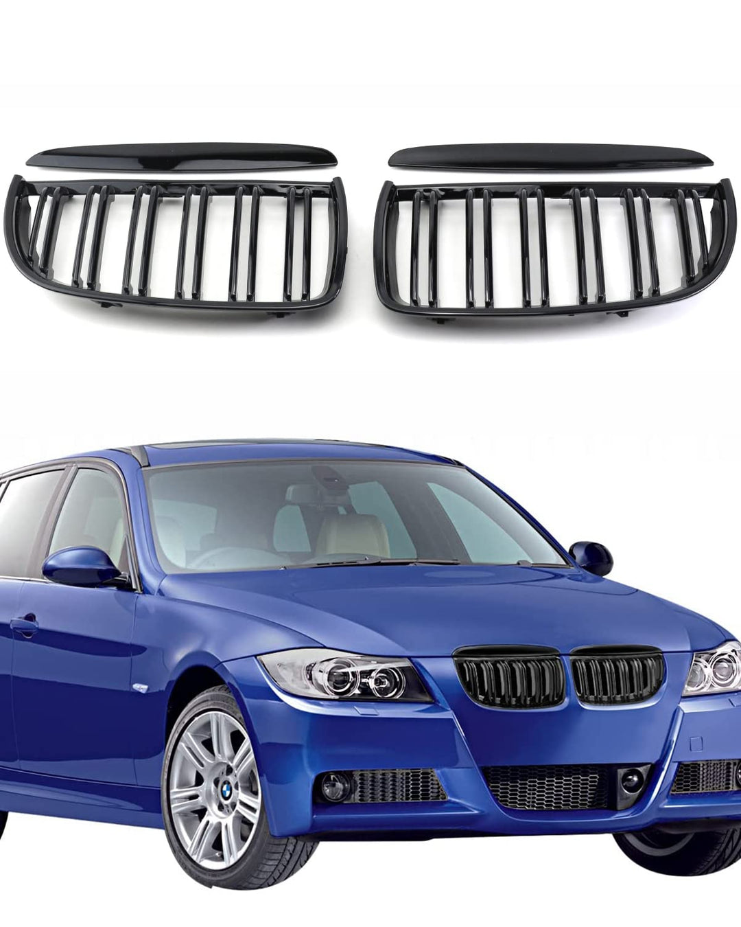 TOPTHAN E90 Kühlergrill Passend für BMW E90 E91 2005 2006 2007 2008 Glanz Kühler Front Doppel Rippen