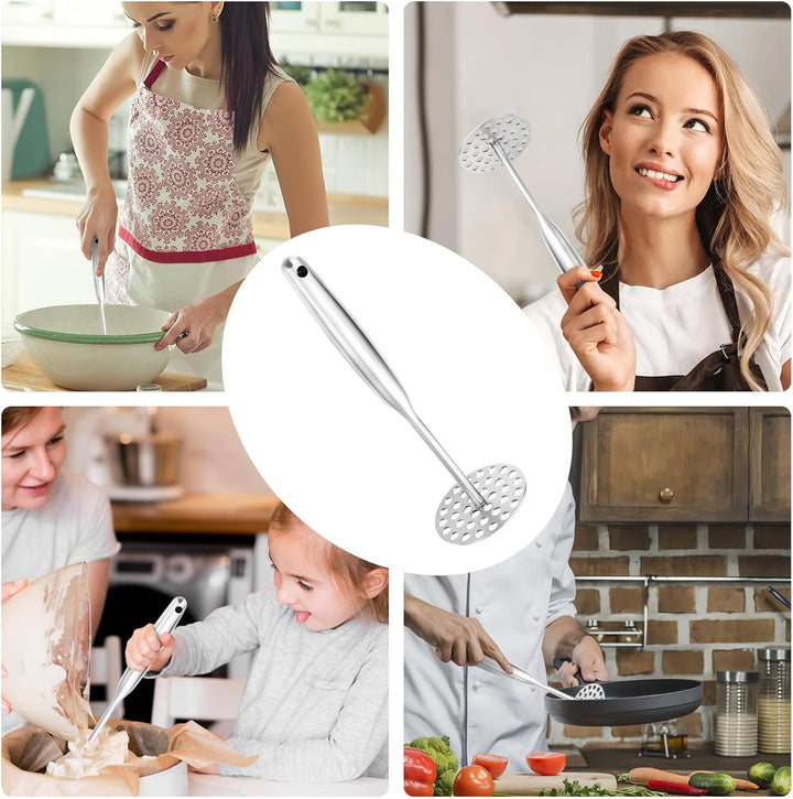Kartoffelstampfer Edelstahl 25,3 cm mit Langem Griff,Stampfer Küche,Potato Masher für Spülmaschinenf