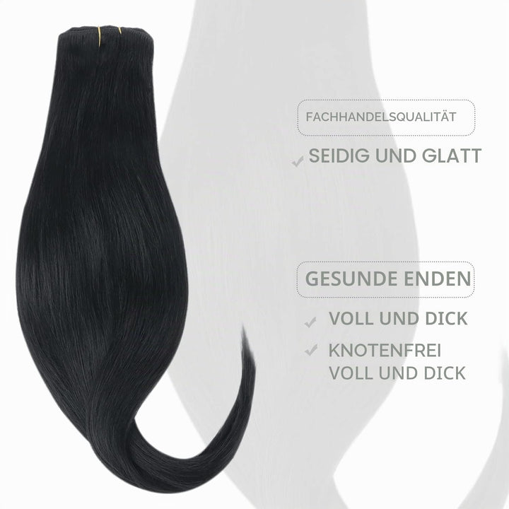 WENNALIFE Clip in Extensions Echthaar, 75g 5pcs 40cm Tief Schwarz Extensions Clip in Remy Clip in Ex