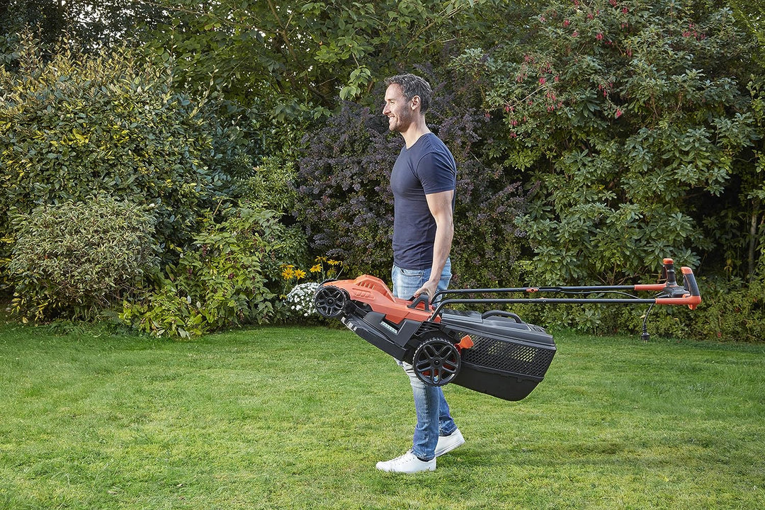 Black+Decker Elektro-Rasenmäher mit Fahrradlenker-Griff (1.400W, 34cm Schnittbreite, 6-fach Höhenver