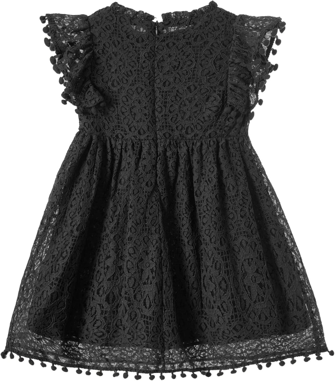 Beganly Mädchen Elegante Prinzessin Spitzenkleid Kleinkind Vintage Pom Pom Flatterärmel Party Kleide