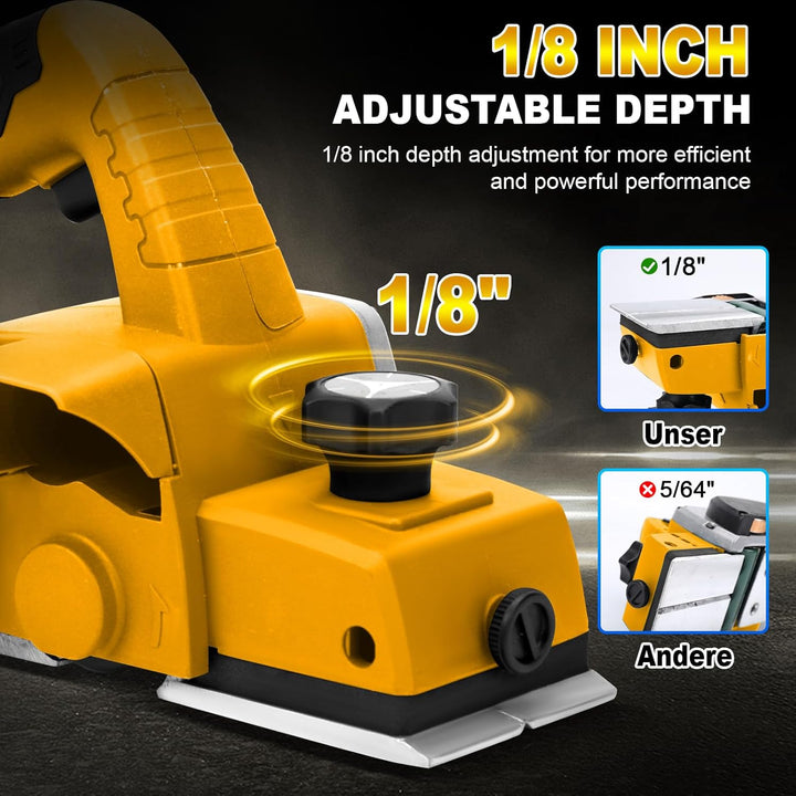 Akku Elektrohobel Holz mit 20V Akku, Bürstenlose Elektrohobel holz Hobelbreite 82mm, Spantiefe 2mm,