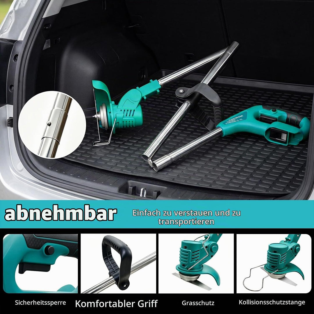 Akku Rasentrimmer mit 2 x 3.0AH Akku, Ersatz für 18V BL1850,10 Metallklinge,2X Kreissägeblätter, 90°