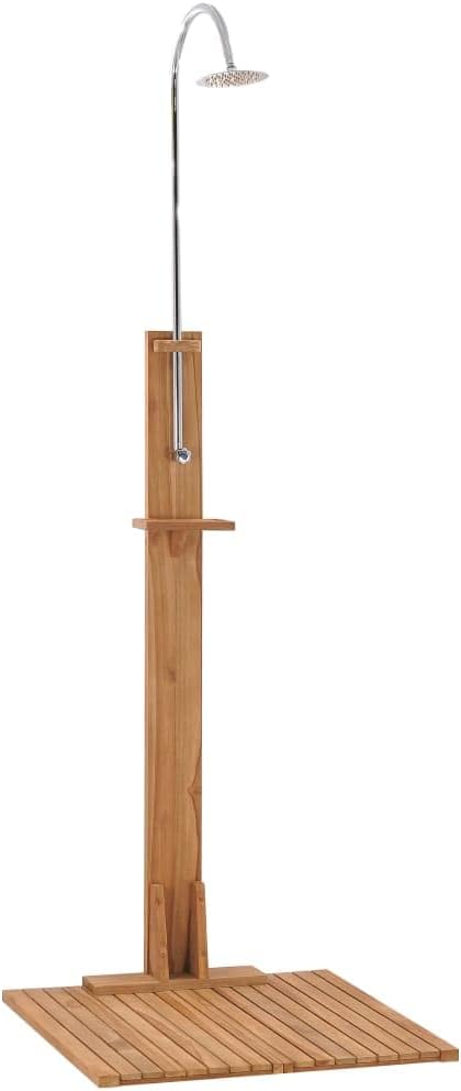 vidaXL Teak Massiv Gartendusche mit Drehknopf Duschkopf Aussendusche Pooldusche Campingdusche Dusche