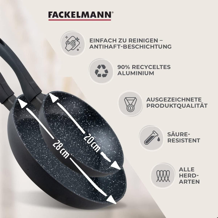 Fackelmann Bratpfannen Set Marble 20 cm & 28 cm, Antihaft-Pfannen aus 90% recyceltem Aluminium mit e