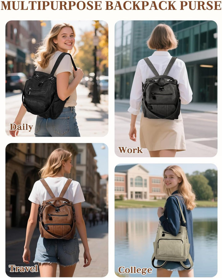RAVUO Damen Rucksack,PU Leder Rucksack Mode Rucksäcke Rucksackhandtaschen Schulrucksäcke Reise Daypa