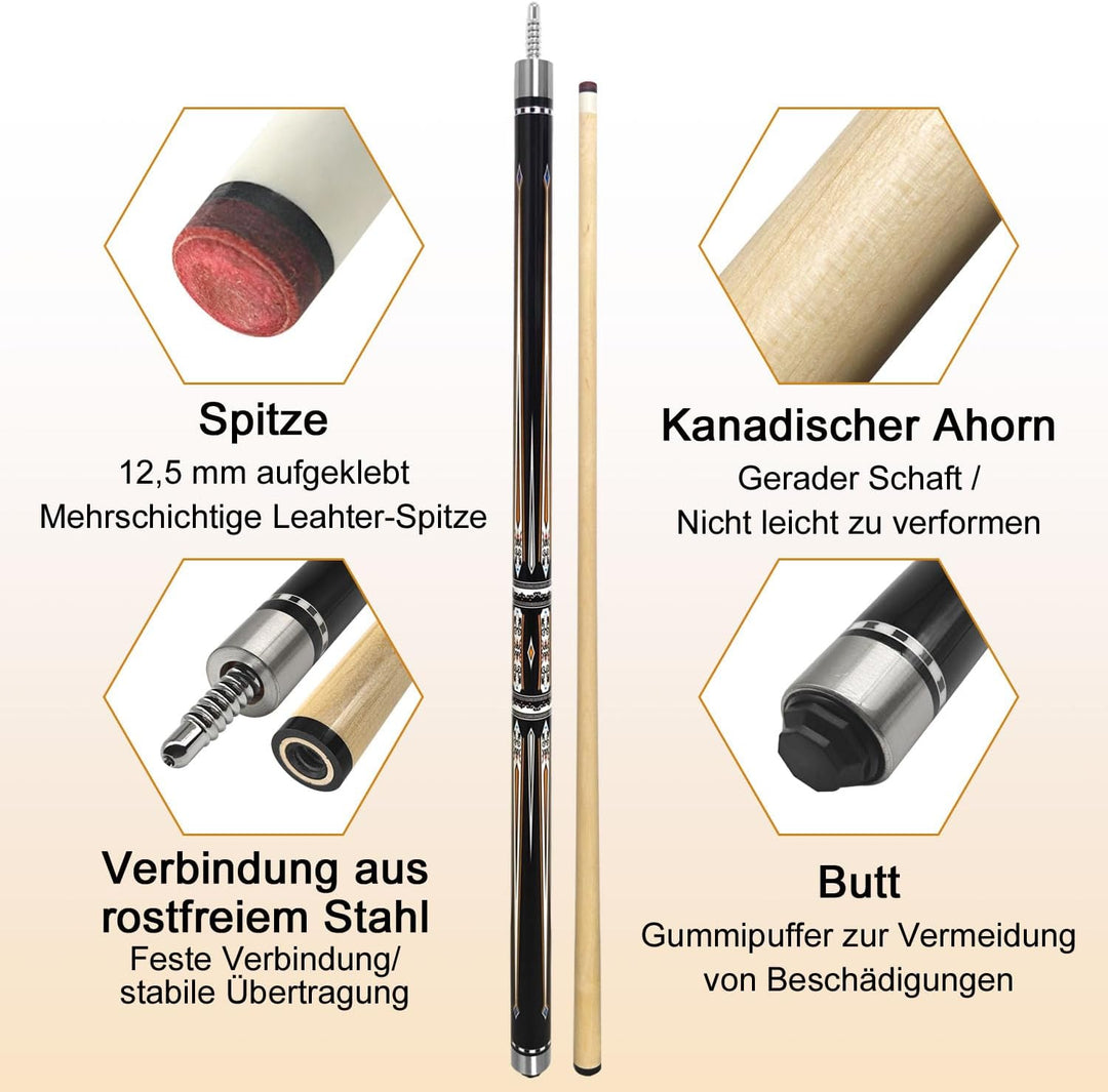 Pool Cue Stick Billard Queue,58“ Pool-Billardqueue BillardStock 12,5 mm Lederspitze Cue Sticks for P