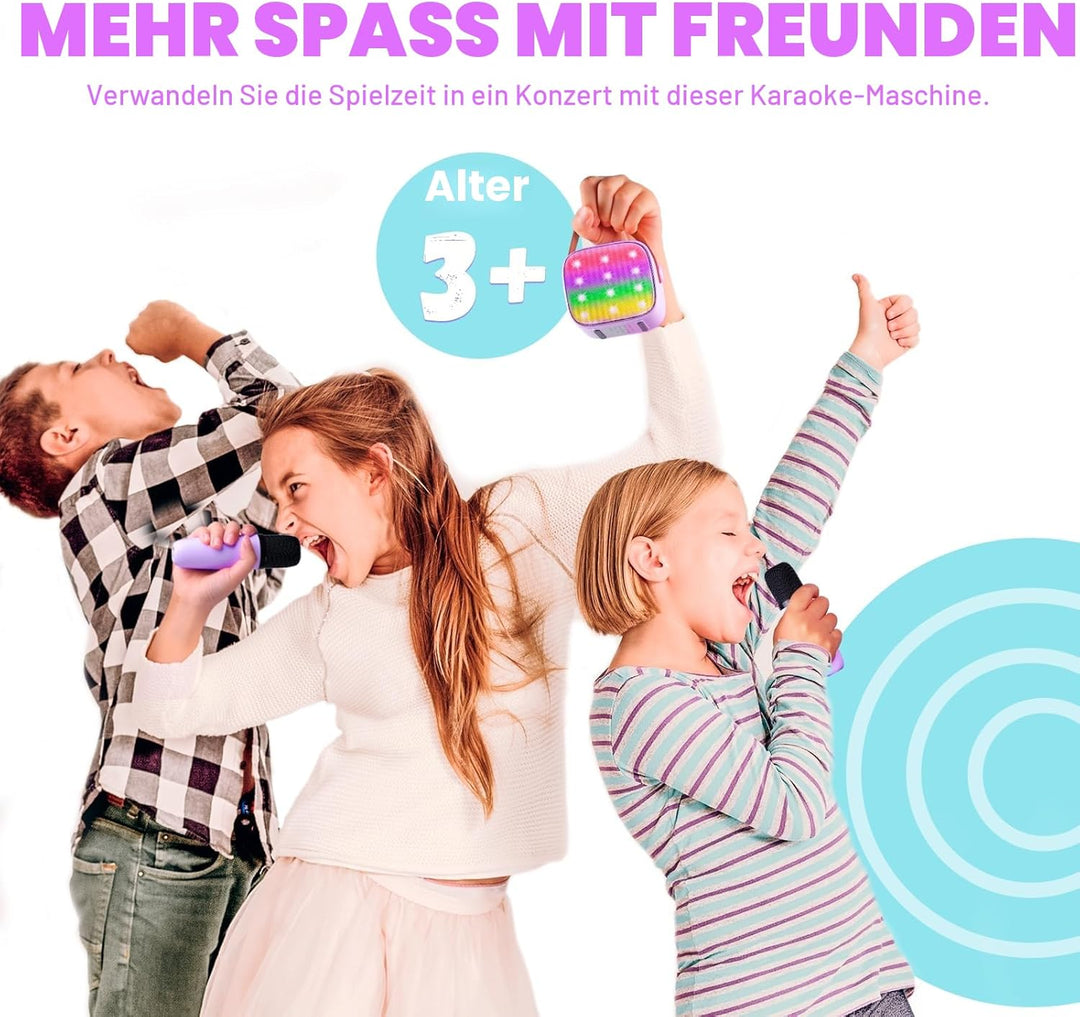 Wowstar Karaoke Maschine mit 2 Drahtlosen Mikrofonen, Tragbares Bluetooth Karaoke Maschine für Kinde