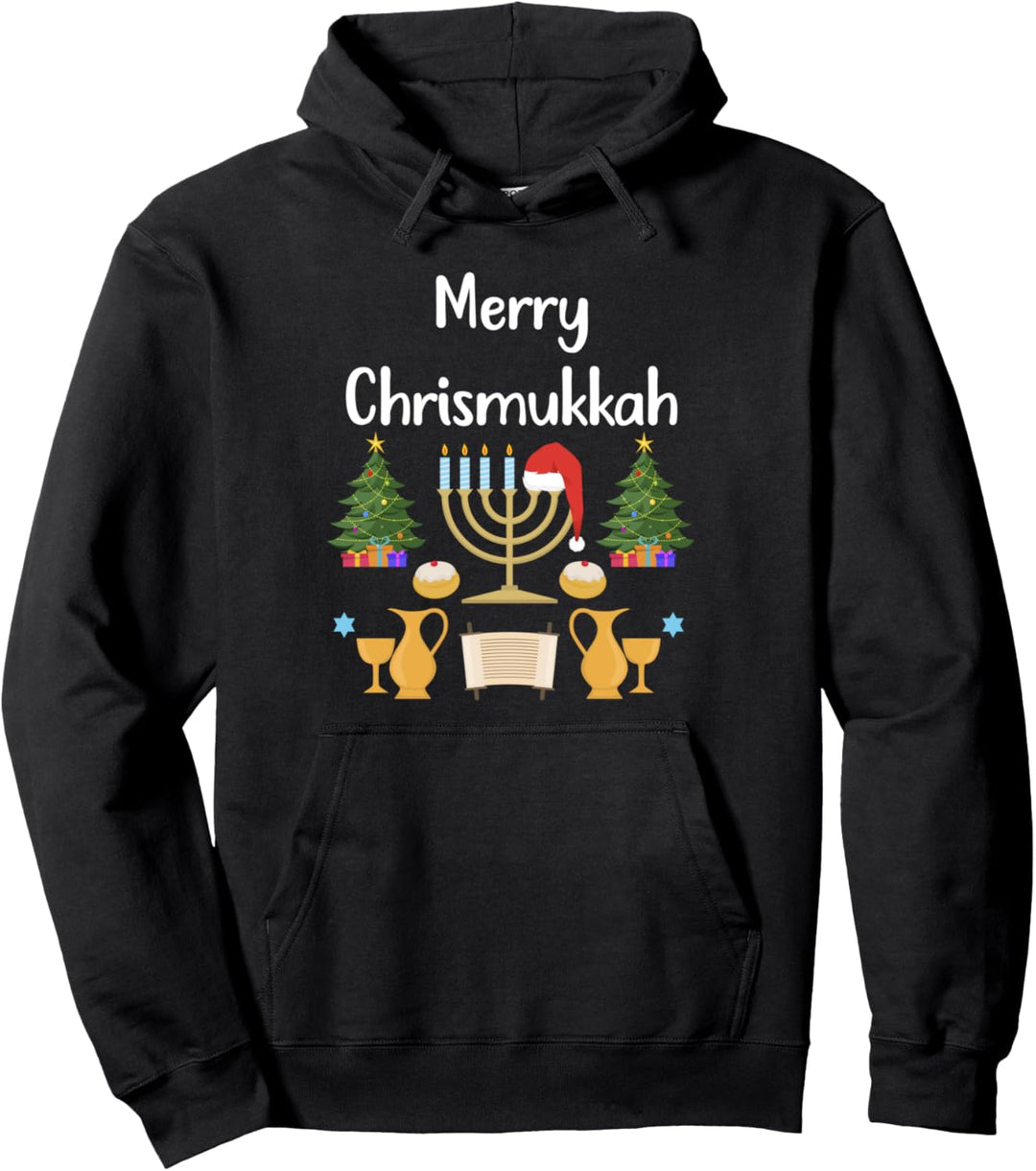 Merry Chrismukkah Hanukkah Christmas Half Jewish Pullover Hoodie