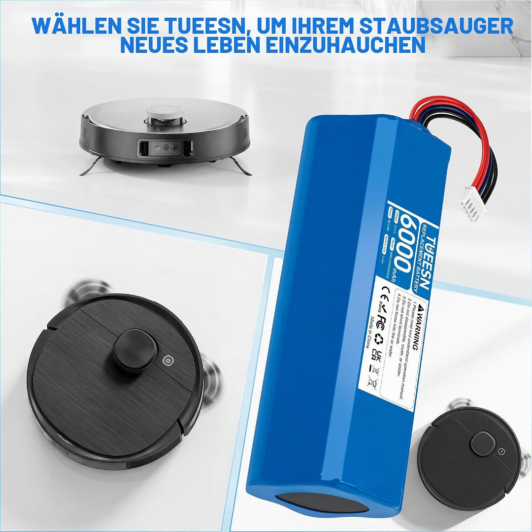 14,4V 6000mAh Li-ion Ersatzakku für Ecovacs T9 T9+ Aivi, Deebot T10 T10+，Ecovacs Deebot X1 Omni/Plus