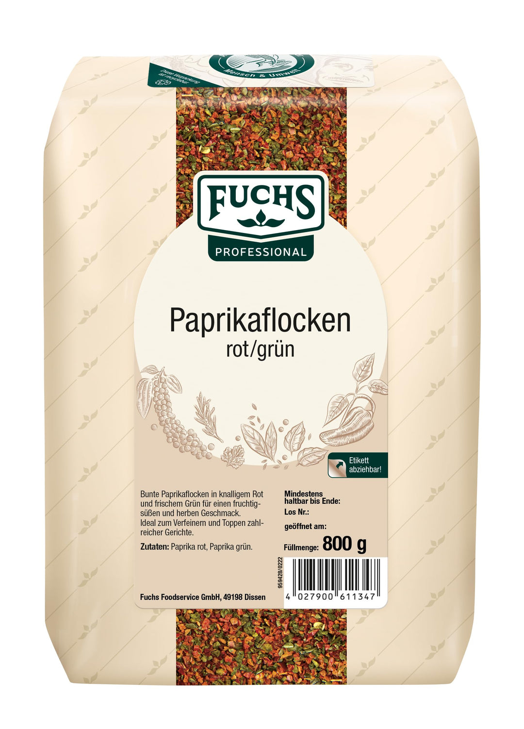 Fuchs Professional - Paprikaflocken rot/grün | bunte Mischung aus roten und grünen Paprikaflocken |