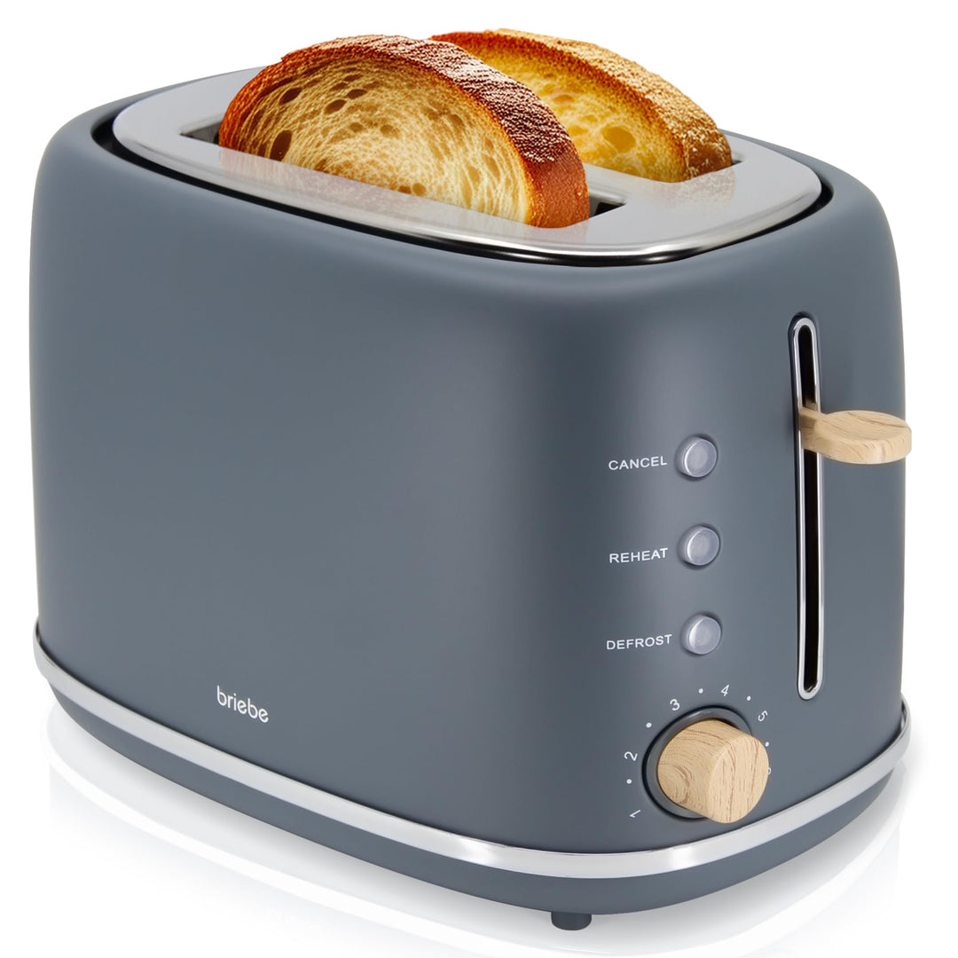 briebe Nordic Toaster mit breitem Schlitz, Toaster für 2 Scheiben, 6 Röststufen, Aufwärmfunktion, Ab