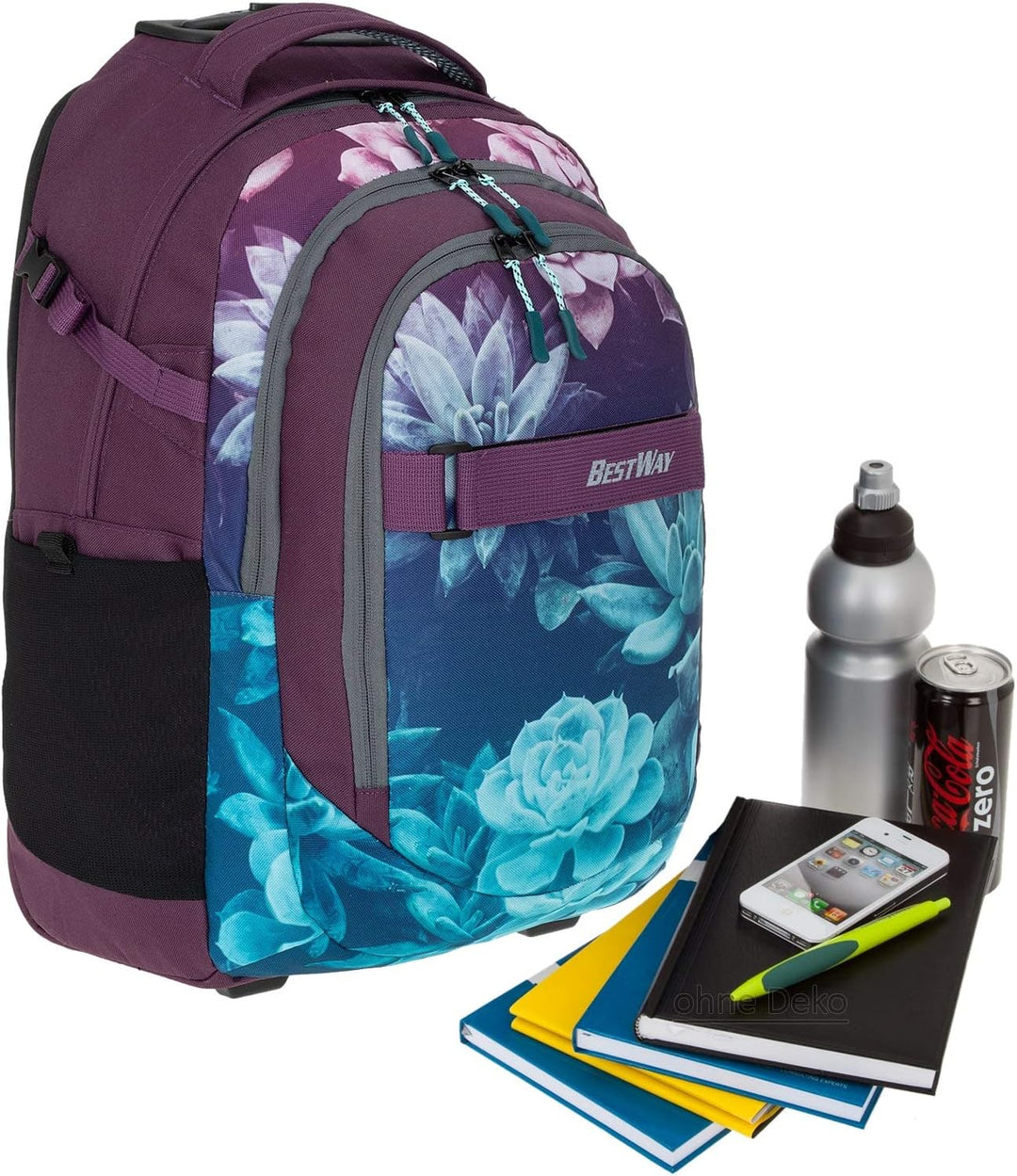 Bestway Schultrolley Mädchen Jungen Trolley Schulrucksack 2 Teile Set Packer Evo + Heftmappe A4 Dark