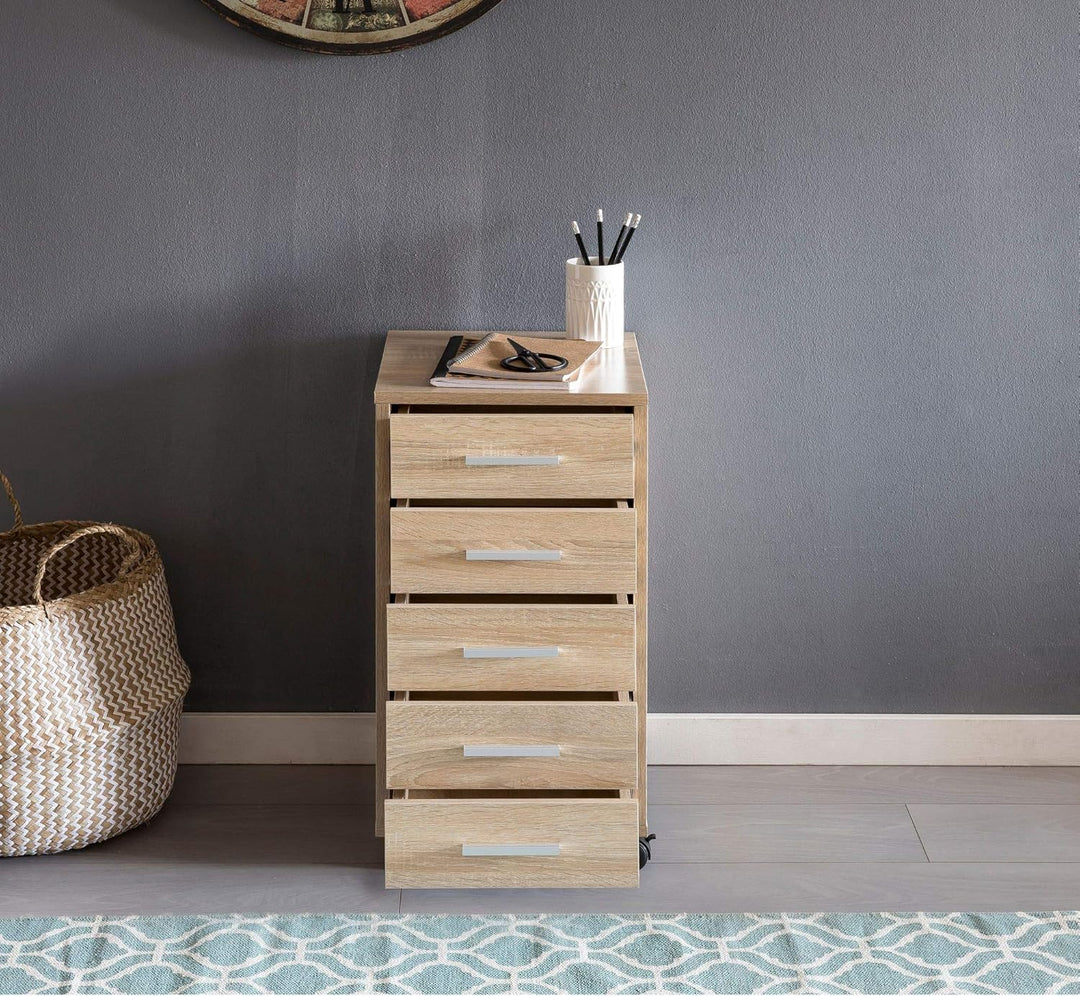 Schubladenschrank ITTER Holz: 5 Schubladen, Rollen, melaminharzbeschichtet - KADIMA DESIGN. Farbe: B