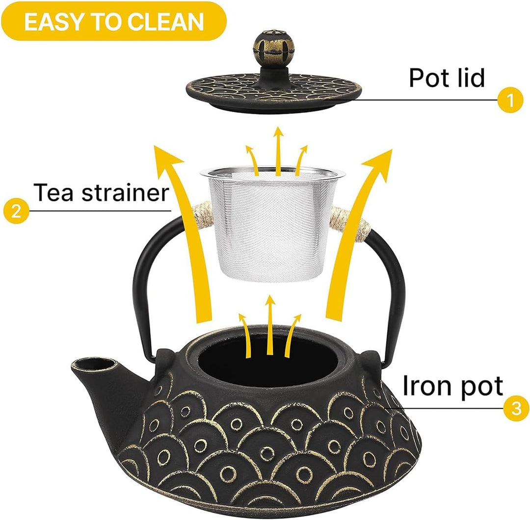 Gusseisen Teekanne mit Infuser, 800ml Teekessel für losen Tee, Asiatisches Teekannen für Herdplatten