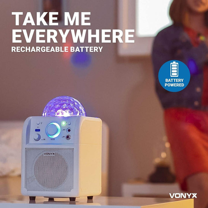 Vonyx SBS50W Karaoke Maschine Kinder – Tragbare Karaoke Anlage mit Akku, inkl. Mikrofon &amp; LED-Lichte