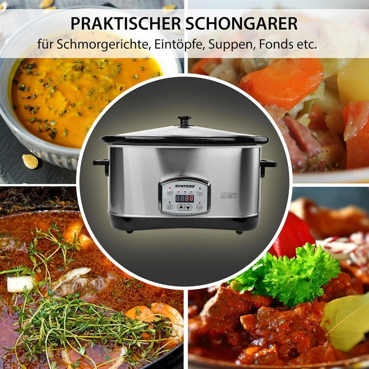Syntrox 7,5 l Slow Cooker | Schmortopf | Schongarer | Multikocher Lotel, Warmhaltefunktion, Spülmasc