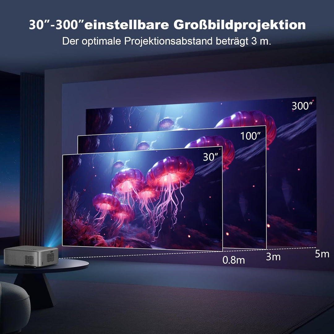 [Elektrischer Fokus] FRESHDEW Beamer, 5G WiFi Projektor mit Bluetooth Native 1080P Projektor,26000L
