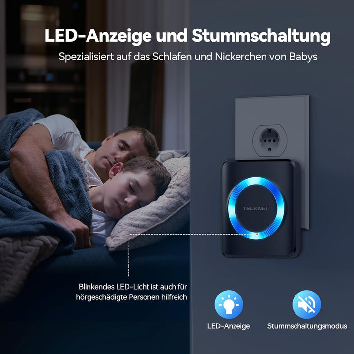 TECKNET Funkklingel, IP65 Funk klingel Set Aussen Wasserdicht, Kabellose Türklingel 400m Reichweite,