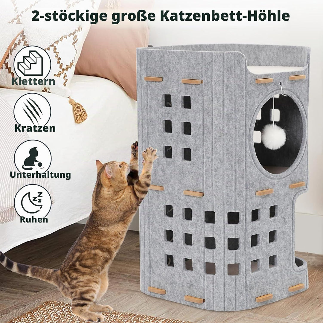 Katzenhöhle aus Filz, Katzenhöhle,Stabile aus hochwertigem Filz，Katzenhaus Indoor 3 Schicht Katzenbe