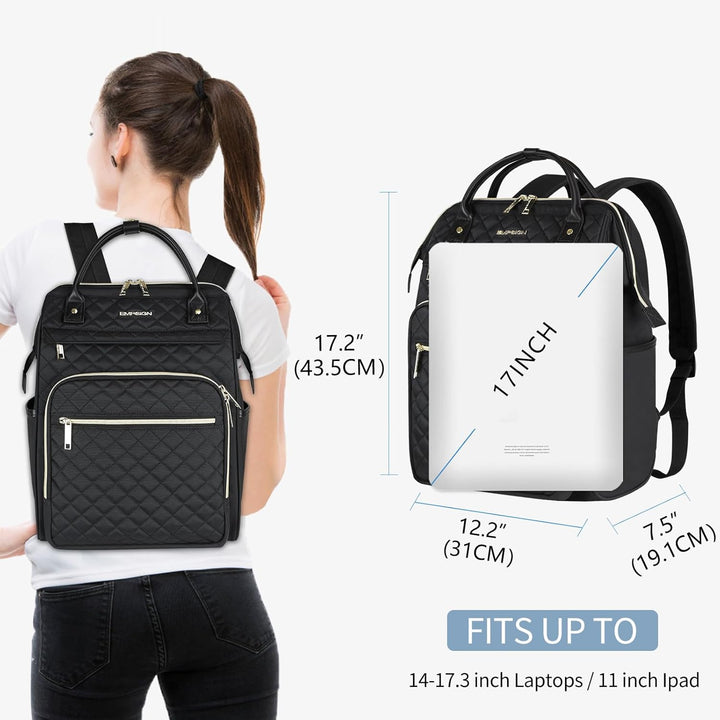EMPSIGN Laptop Rucksack Damen mit Laptopfach 17 Zoll, Laptop Rucksack Schulrucksack Mit USB Ladeansc
