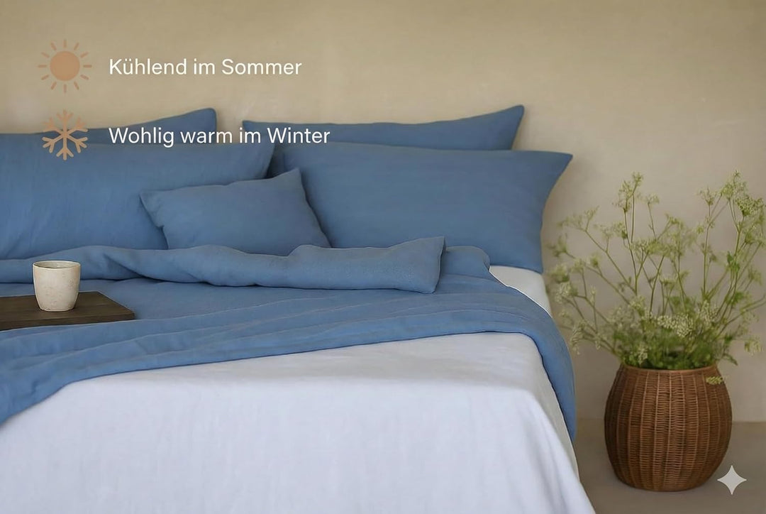Kissenbezug 100% Leinen Stonewashed – Natur Kopfkissenhülle, Weich, Atmungsaktiv & Langlebig Blau 40