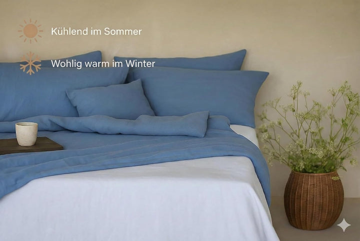 Kissenbezug 100% Leinen Stonewashed – Natur Kopfkissenhülle, Weich, Atmungsaktiv & Langlebig Blau 40