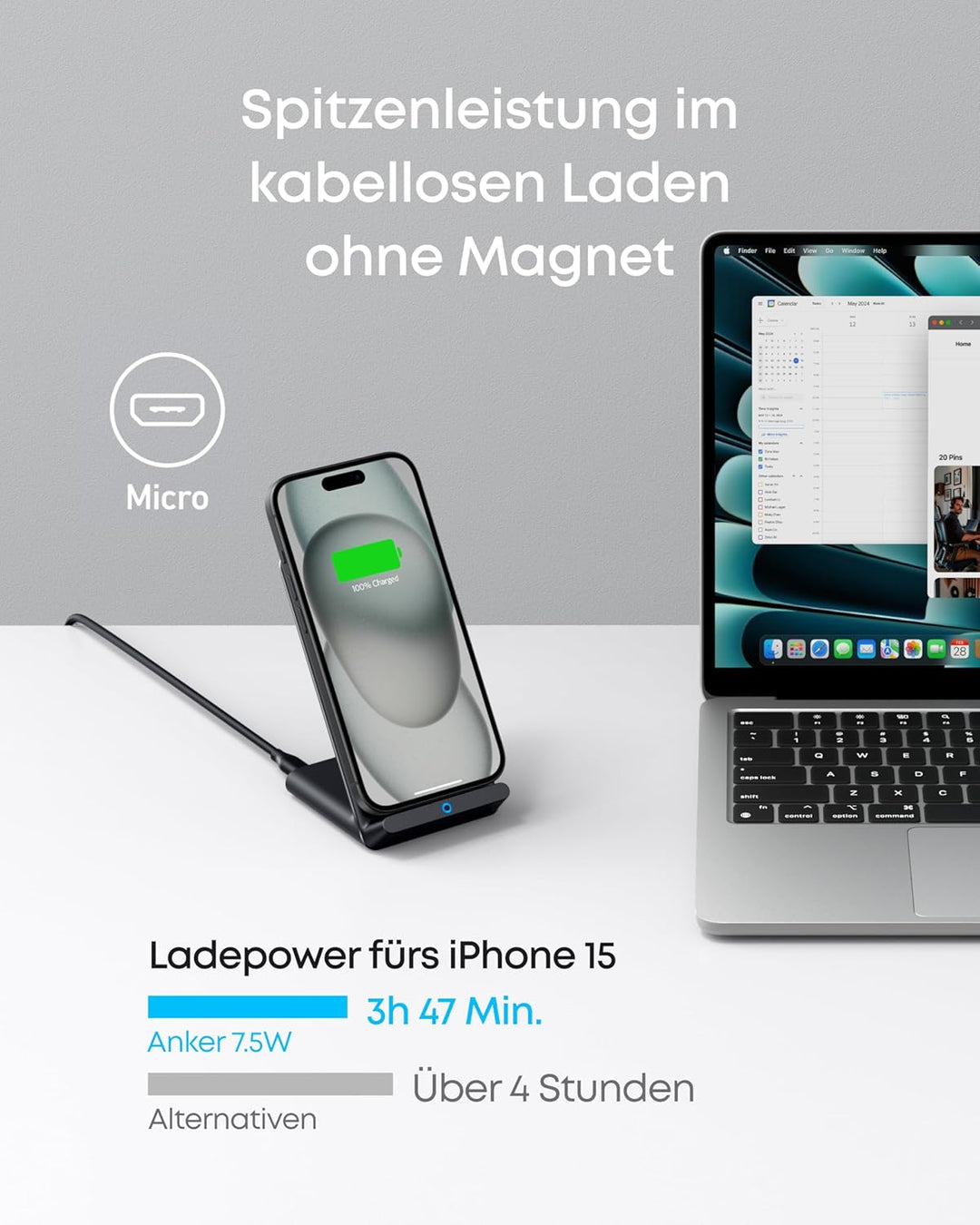 Anker 313 Induktive Ladestation, Qi-zertifiziert, Geeignet für iPhone 16 / 15 / 15 Pro / 15 Pro Max,