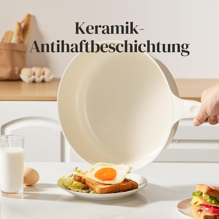 Redchef Pfanne 28cm mit Deckel, Keramik Antihaft Bratpfanne Induktion, Omelette Pfanne mit allen Her