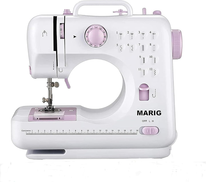 Nähmaschine für Einsteiger mit 2-fach Doppelfaden/Nähen mit 12 eingebauten Nähten/Mini Nähmaschine/H