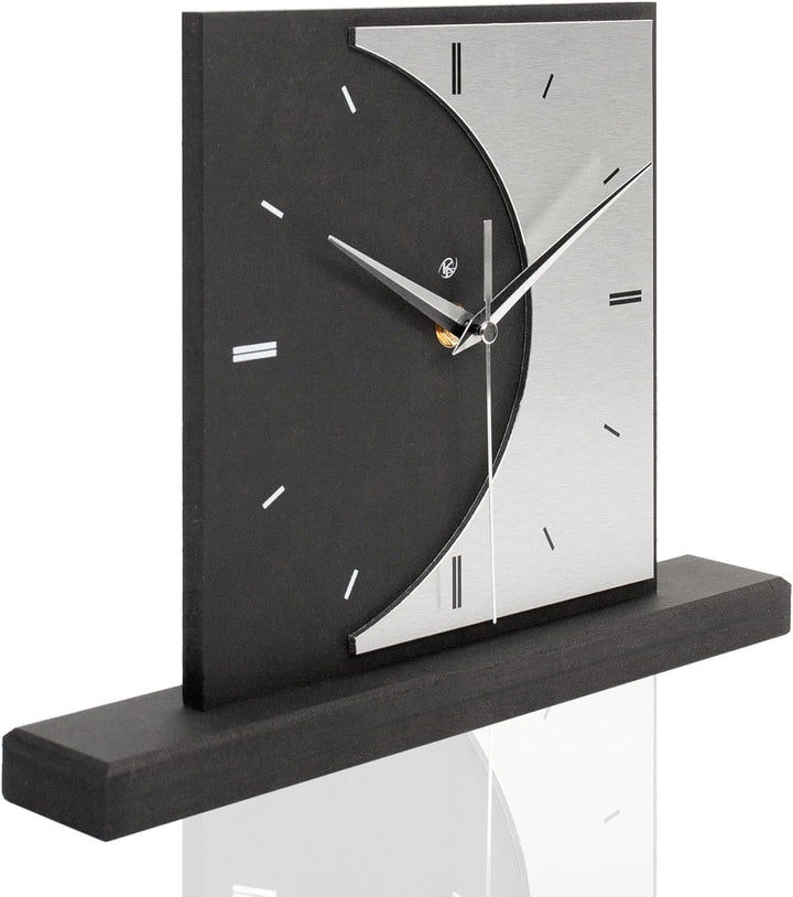 Kreative Feder Standuhr „Silvermoon“ aus Holz – Schwarze Tisch-Uhr ohne Ticken (leises Quarzuhrwerk)