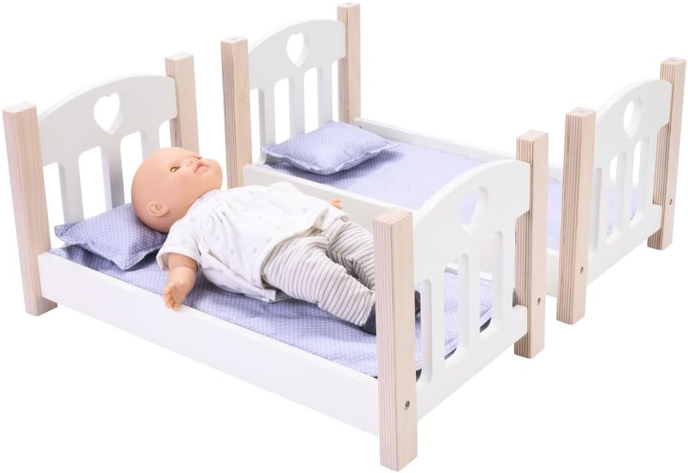 Engelhart – 606010 – Puppen-Etagenbett aus Holz grau/weiss – 50 x 26 x 47 cm – ab 3 Jahre Grau/Weiss
