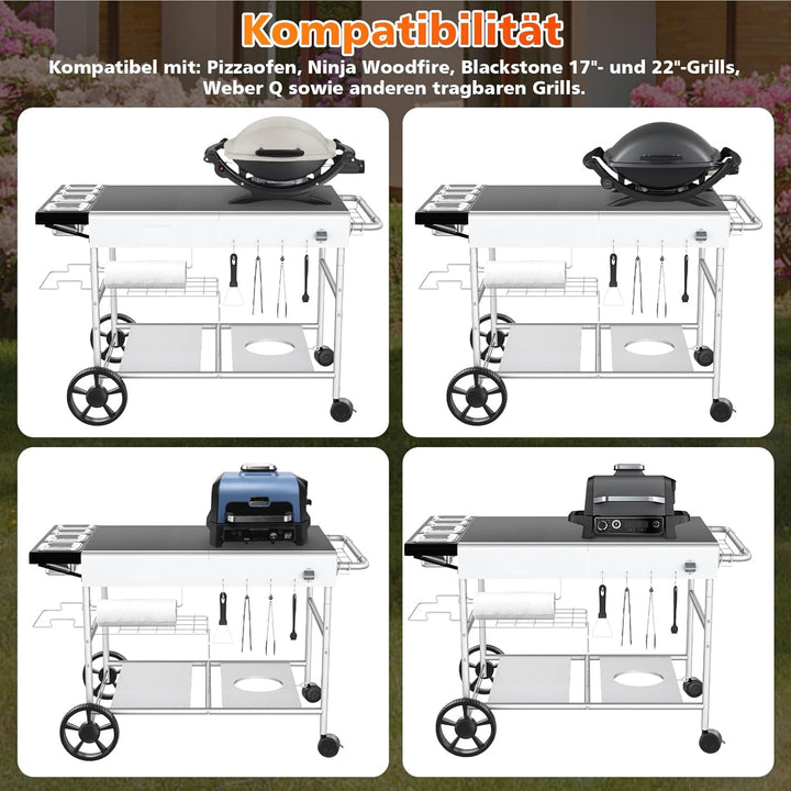 GFTIME 128 x 64 x 78cm Grillwagen Servierwagen für Weber Q Serie, Ninja Woodfire, Pizzaofen, Tischgr
