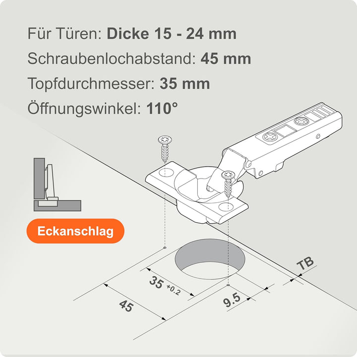 BLUM 10x CLIP top BLUMOTION Möbelscharnier 110° I Softclose Topfscharnier 35mm I separat montierbare