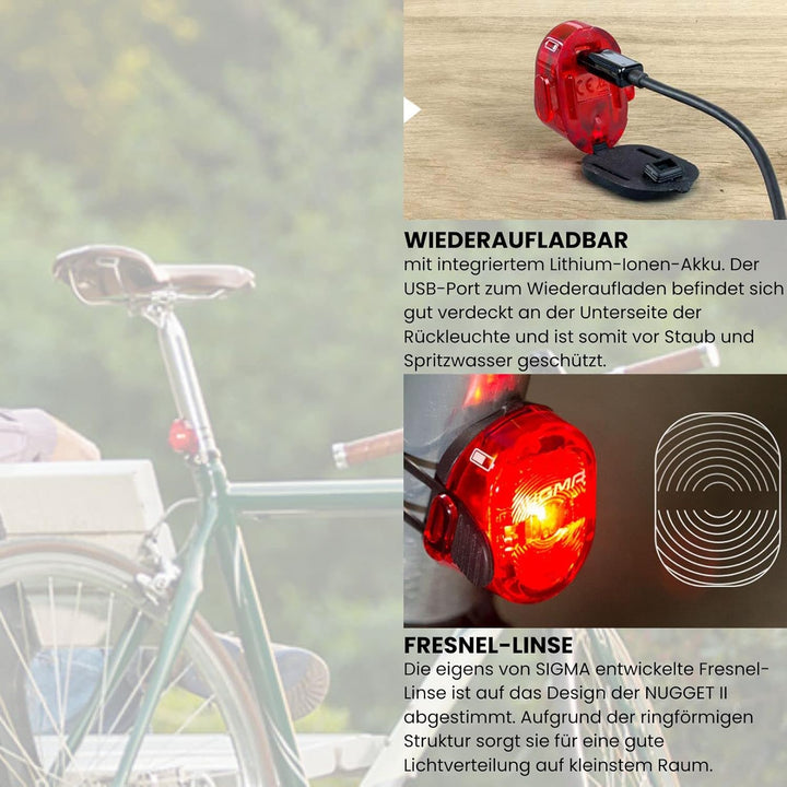 Sigma Sport LED Akku Fahrradbeleuchtung ROADSTER USB / NUGGET II Set, 25 LUX, wiederaufladbare Fahrr