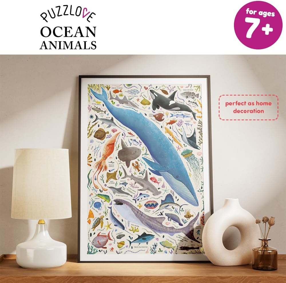 Puzzlove Ocean Animals 200 Teile Lernpuzzle für Kinder 7+, Bodenpuzzle, Meeresleben Ozeantiere (200