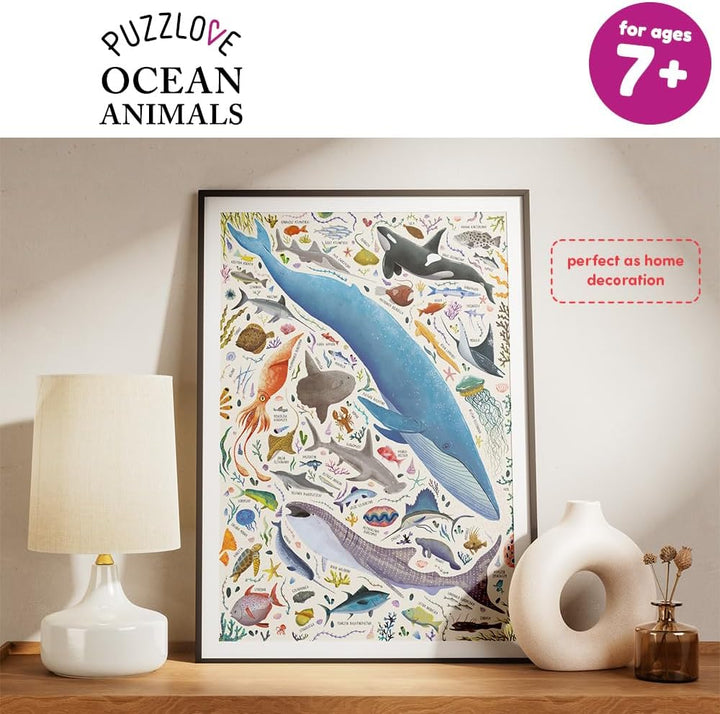 Puzzlove Ocean Animals 200 Teile Lernpuzzle für Kinder 7+, Bodenpuzzle, Meeresleben Ozeantiere (200