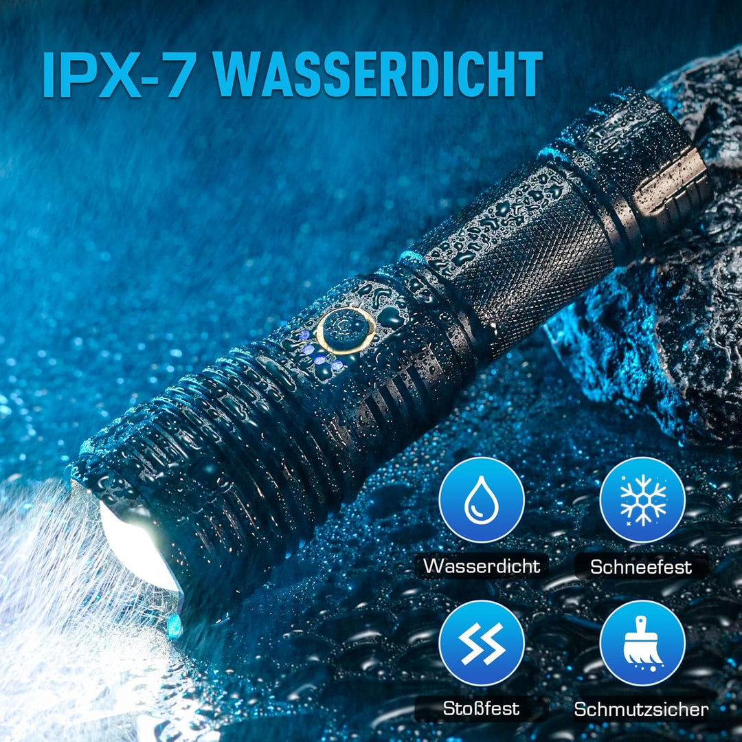 Glarylight Taschenlampe LED Aufladbar 500000 Lumen, LED Taschenlampe Extrem Hell XHP70.2 Taschenlamp