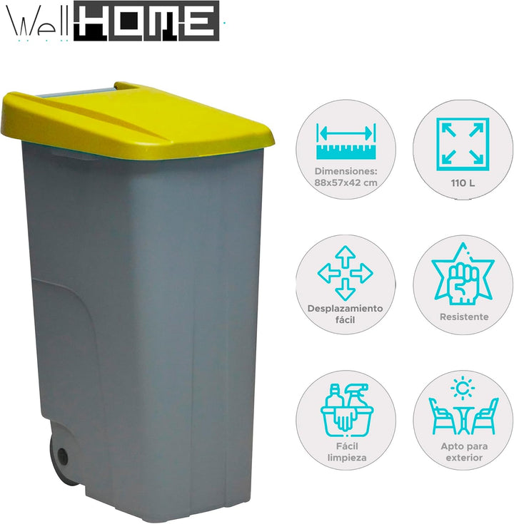 Well Home Recyclingbehälter, 110 Liter, geschlossen, Gelb, 88 x 57 x 42 cm