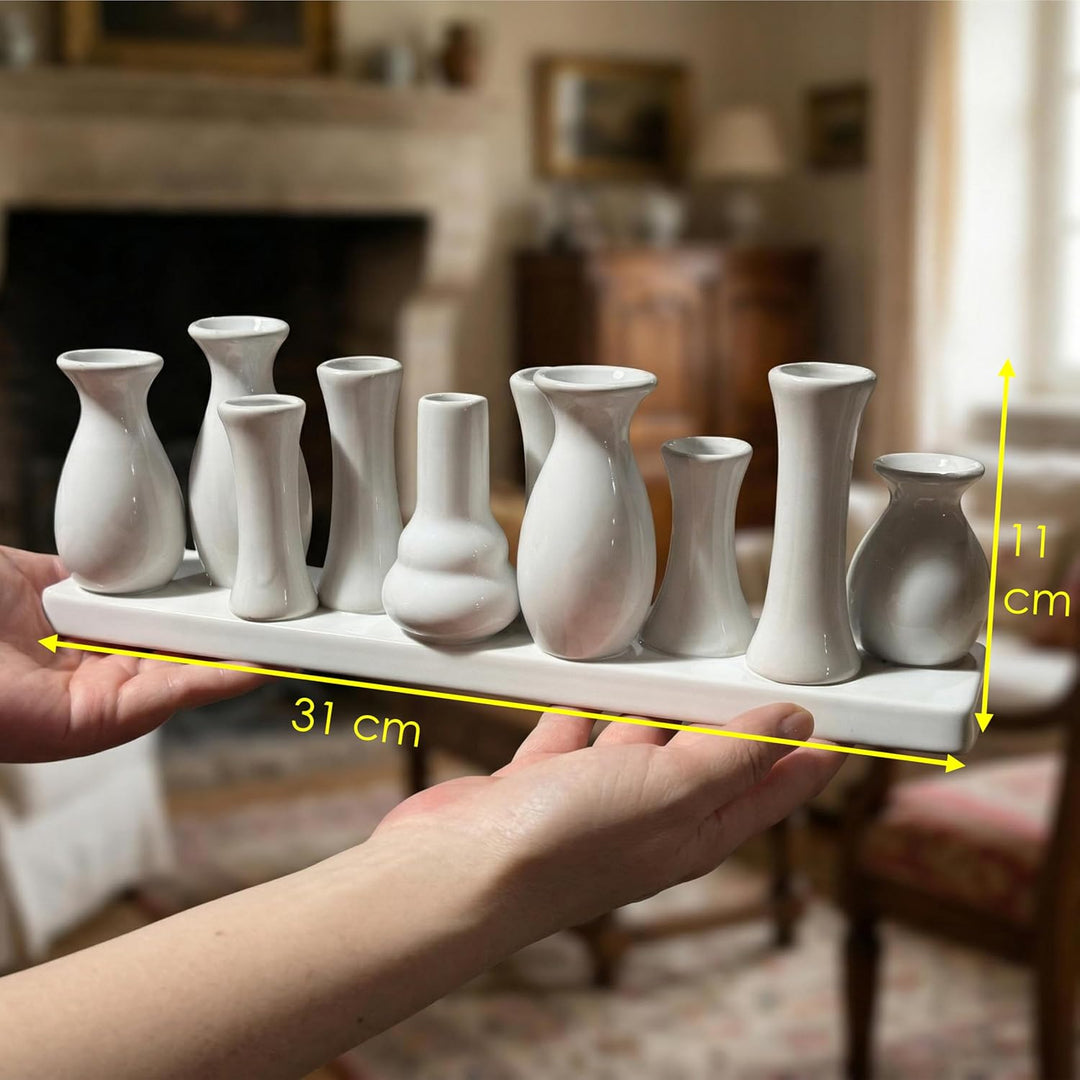 Jinfa Handgefertigte kleine Keramik Deko Blumenvasen Set aus 10 Vasen in weiss 10 Vasen Weiss