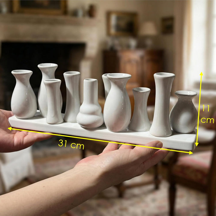 Jinfa Handgefertigte kleine Keramik Deko Blumenvasen Set aus 10 Vasen in weiss 10 Vasen Weiss