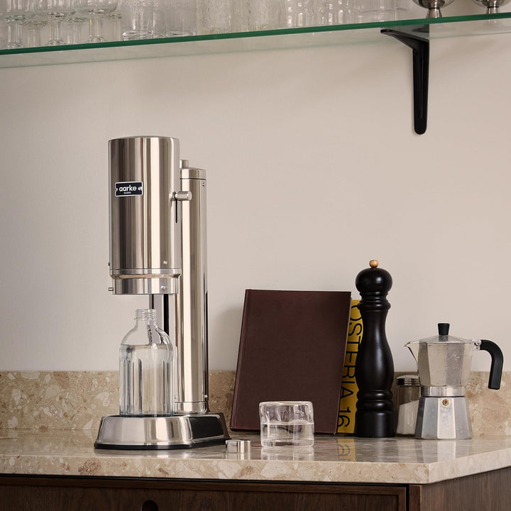 Aarke Carbonator Pro, Wassersprudler mit Glasflasche, Edelstahl Finish, Edelstahl