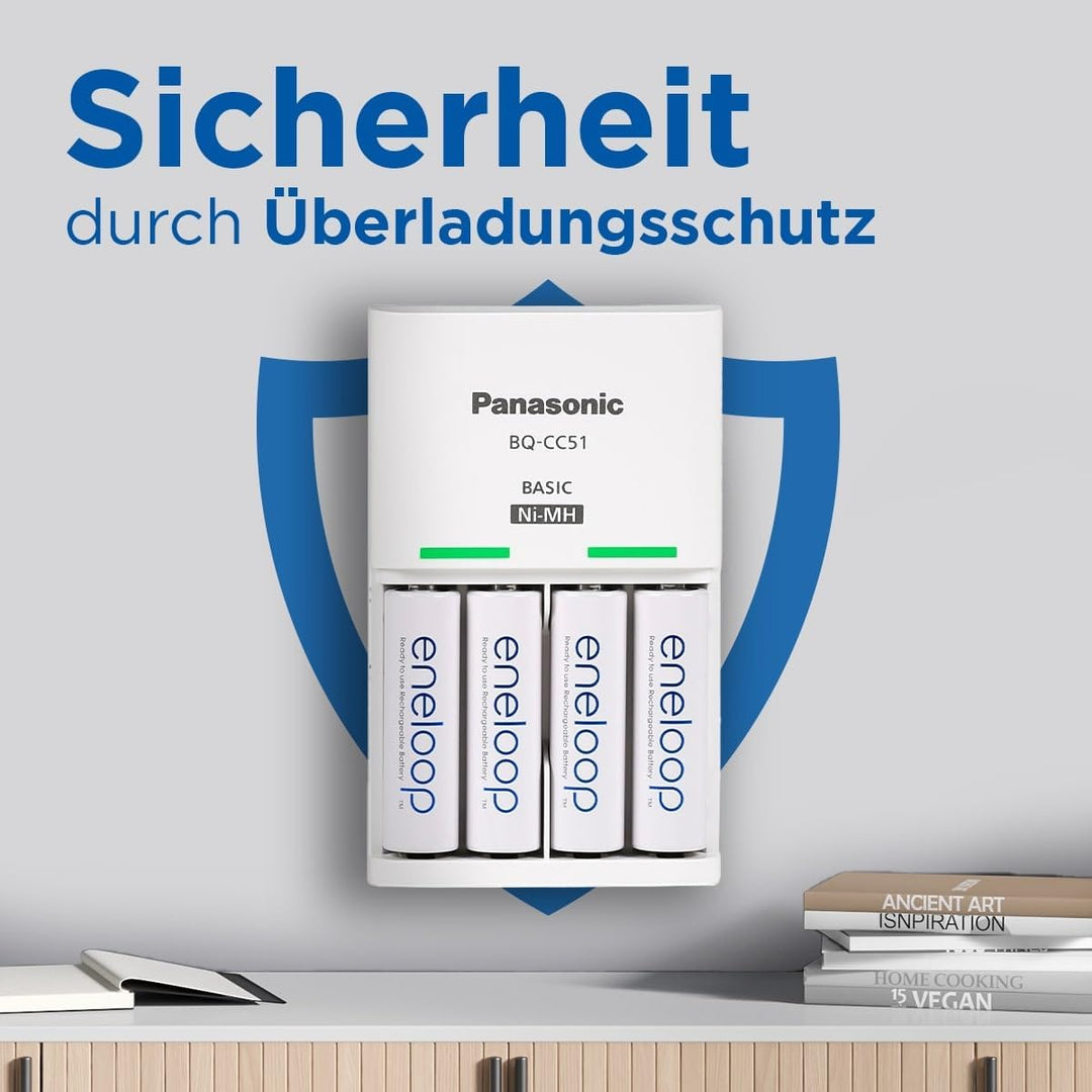 eneloop Basic Ladegerät, für 2-4 AA/AAA NI-MH Akkus, 10 Stunden Ladezeit, 6 Sicherheitsfunktionen La