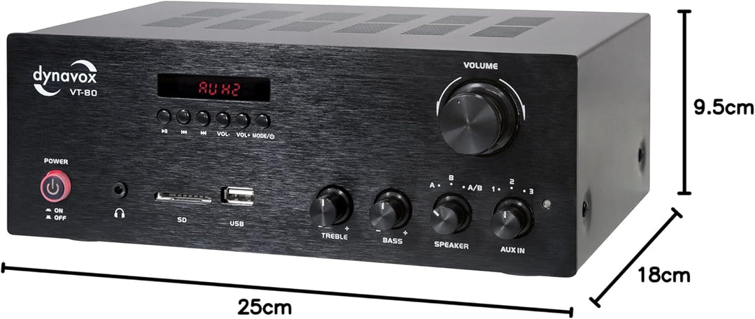 Dynavox Stereo Kompakt-Verstärker VT-80 schwarz, schraubbare Anschluss-Terminals für 4 Lautsprecher,