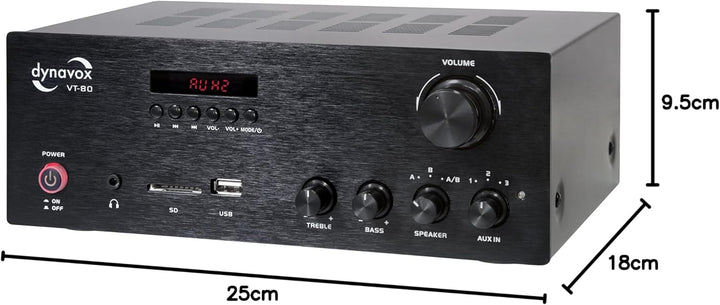 Dynavox Stereo Kompakt-Verstärker VT-80 schwarz, schraubbare Anschluss-Terminals für 4 Lautsprecher,